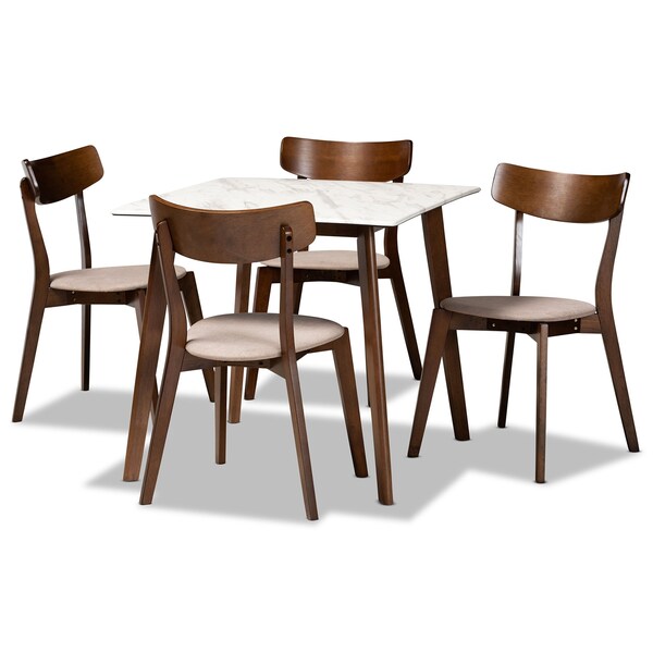 Baxton Studio Reba Mid-Century Light Beige Fabric and Walnut Brown Finished Wood 5-PC Dining Set - 180-10813-11082-ZORO