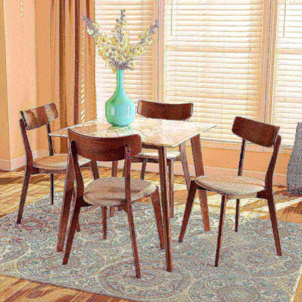 Baxton Studio Reba Mid-Century Light Beige Fabric and Walnut Brown Finished Wood 5-PC Dining Set - 180-10813-11082-ZORO