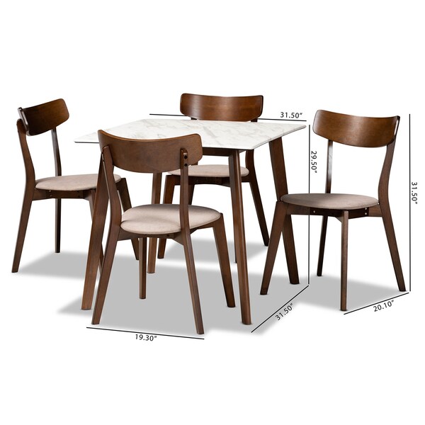 Baxton Studio Reba Mid-Century Light Beige Fabric and Walnut Brown Finished Wood 5-PC Dining Set - 180-10813-11082-ZORO