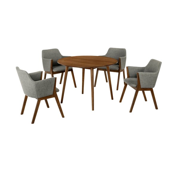 Armen Living Arcadia and Renzo 42" Round Charcoal and Walnut Wood 5 Piece Dining Set - SETARDI5REWACH42