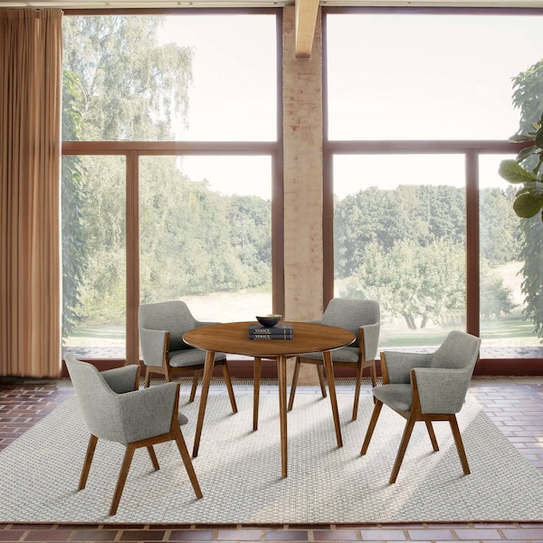 Armen Living Arcadia and Renzo 42" Round Charcoal and Walnut Wood 5 Piece Dining Set - SETARDI5REWACH42