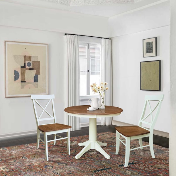 Whitewood Industries Rectangular Fixed Top Table W/ 2 Chairs, 36 in W, 29.9 in L, 36 in H, Parawood, Hickory/Shell, 3 - K79-36RT-27B-C613-2