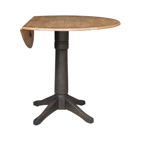 International Concepts Round Round 42 in. Top Dual Drop Leaf Counter Height Pedestal Dining Table in Hickory/Washed Coal - K45-42DPT-27B-6B