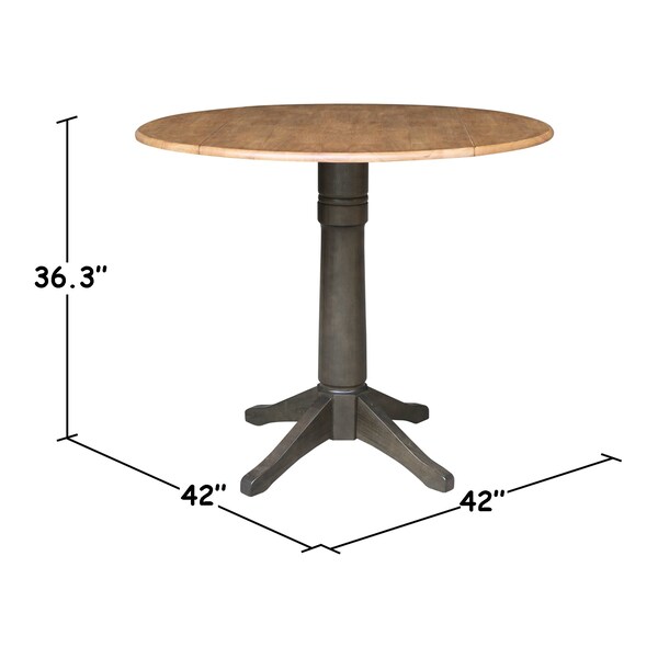 International Concepts Round Round 42 in. Top Dual Drop Leaf Counter Height Pedestal Dining Table in Hickory/Washed Coal - K45-42DPT-27B-6B