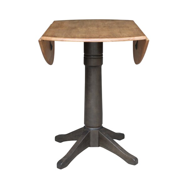 International Concepts Round Round 42 in. Top Dual Drop Leaf Counter Height Pedestal Dining Table in Hickory/Washed Coal - K45-42DPT-27B-6B