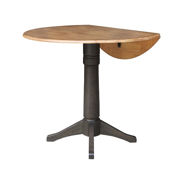 International Concepts Round Round 42 in. Top Dual Drop Leaf Counter Height Pedestal Dining Table in Hickory/Washed Coal - K45-42DPT-27B-6B