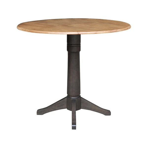 International Concepts Round Round 42 in. Top Dual Drop Leaf Counter Height Pedestal Dining Table in Hickory/Washed Coal - K45-42DPT-27B-6B