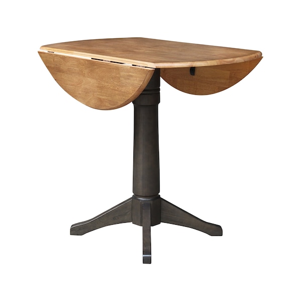 International Concepts Round Round 42 in. Top Dual Drop Leaf Counter Height Pedestal Dining Table in Hickory/Washed Coal - K45-42DPT-27B-6B