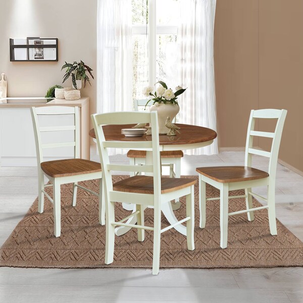 Whitewood Industries Rectangular Fixed Top Table W/ 4 Chairs, 36 in W, 29.1 in L, 36 in H, Parawood, Hickory/Shell, 5 - K79-36RT-C2-4