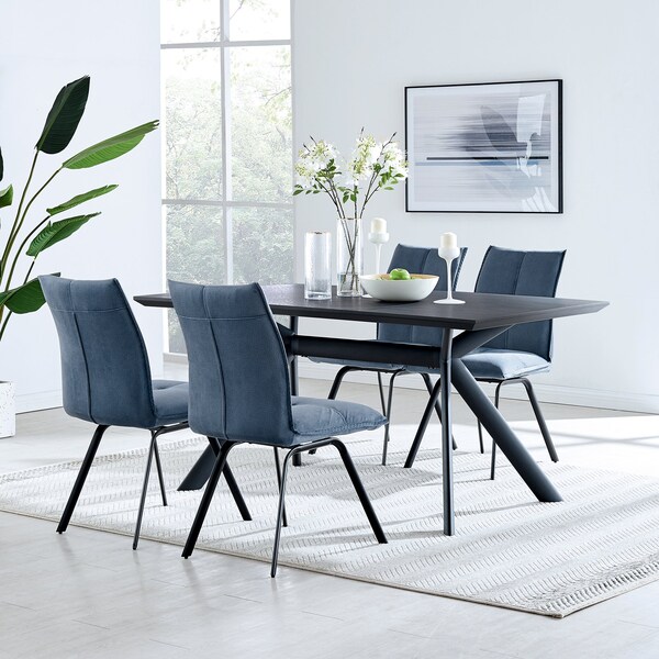 Armen Living Margot and Rylee 5 Piece Modern Rectangular Dining Set in Black Melamine Wood and Blue Fabric - SETMNDI5RYBLU
