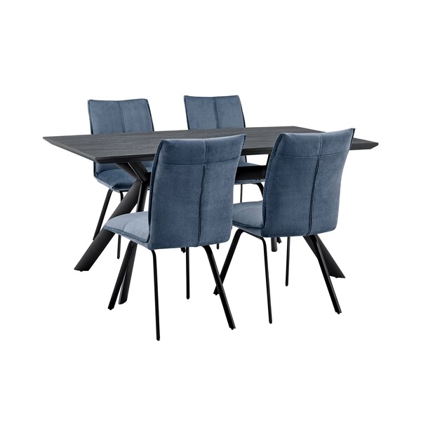 Armen Living Margot and Rylee 5 Piece Modern Rectangular Dining Set in Black Melamine Wood and Blue Fabric - SETMNDI5RYBLU