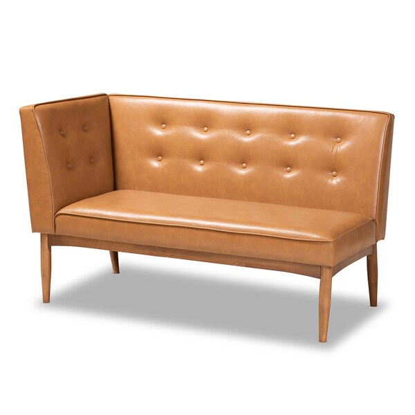 Baxton Studio Arvid Mid-Century Modern Tan Faux Leather and Walnut Brown Finished Wood 5-Piece Dining Nook Set - 175-10837-10838-10839-9305-ZORO