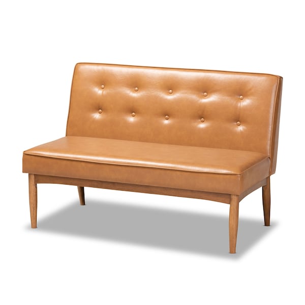 Baxton Studio Arvid Mid-Century Modern Tan Faux Leather and Walnut Brown Finished Wood 5-Piece Dining Nook Set - 175-10837-10838-10839-9305-ZORO