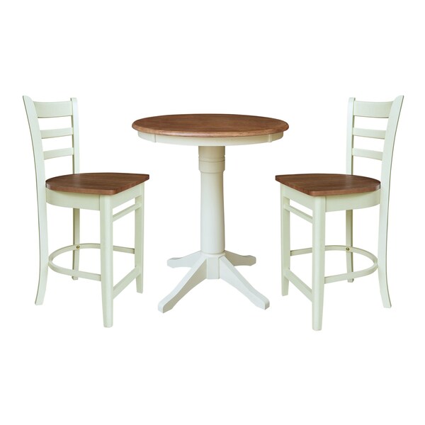 Whitewood Industries Rectangular Fixed Top Table W/ 2 Stools, 30 in W, 35.1 in L, 30 in H, Parawood, Hickory/Shell - K79-30RT-27B-S6172-2