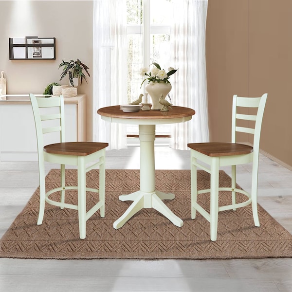 Whitewood Industries Rectangular Fixed Top Table W/ 2 Stools, 30 in W, 35.1 in L, 30 in H, Parawood, Hickory/Shell - K79-30RT-27B-S6172-2
