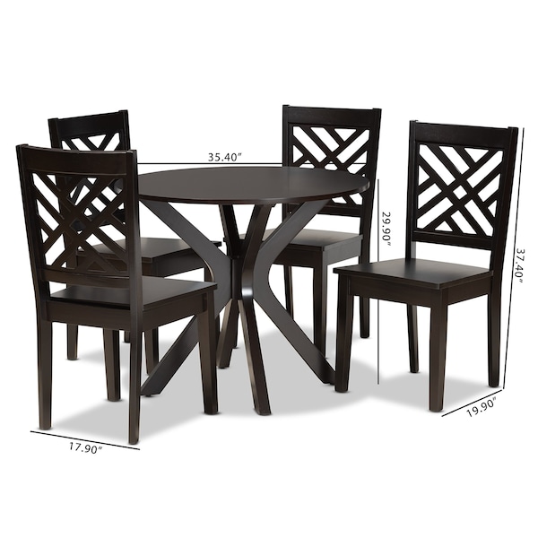 Baxton Studio Ela Modern and Contemporary Dark Brown Finished Wood 5-Piece Dining Set - 183-11430-10892-ZORO