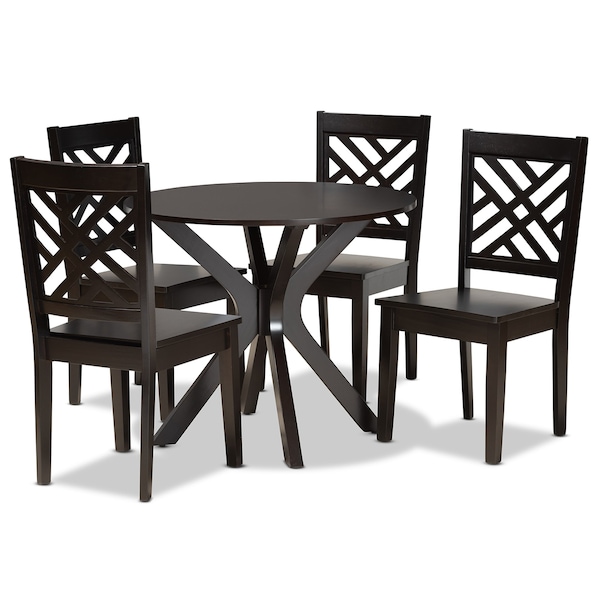 Baxton Studio Ela Modern and Contemporary Dark Brown Finished Wood 5-Piece Dining Set - 183-11430-10892-ZORO