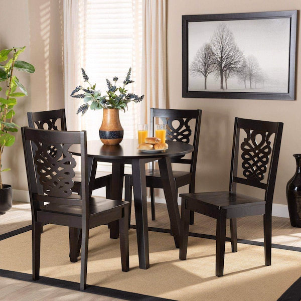 Baxton Studio Mina Modern and Contemporary Transitional Dark Brown Finished Wood 5-Piece Dining Set - 177-11381-10896-ZORO