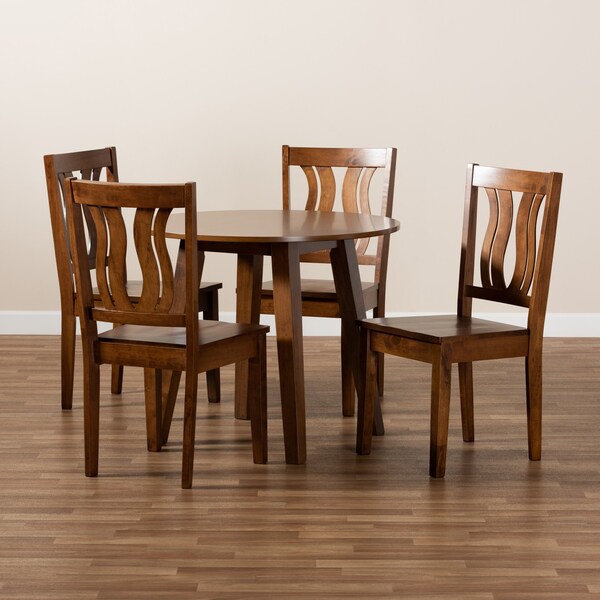 Baxton Studio Anesa Modern and Contemporary Transitional Walnut Brown Finished Wood 5-Piece Dining Set - 177-11379-10895-ZORO