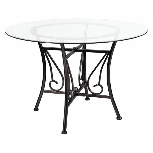Flash Furniture Round Table, Princeton Rnd Glass, Blck Frame, 45", 45" W, 45" L, 29" H, Glass, Clear - XU-TBG-17-GG