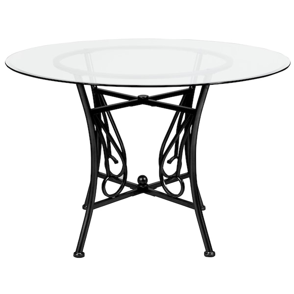 Flash Furniture Round Table, Princeton Rnd Glass, Blck Frame, 45", 45" W, 45" L, 29" H, Glass, Clear - XU-TBG-17-GG