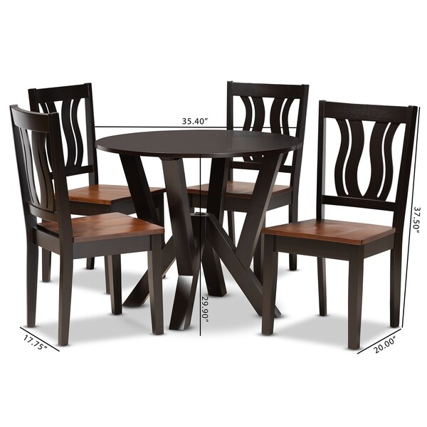 Baxton Studio Noelia Modern Two-Tone Dark Brown and Walnut Brown Finished Wood 5-PC Dining Set - 177-11380-10900-ZORO