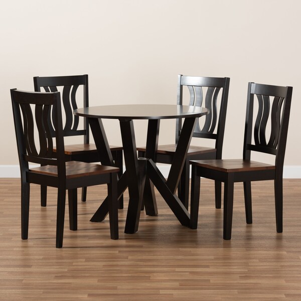 Baxton Studio Noelia Modern Two-Tone Dark Brown and Walnut Brown Finished Wood 5-PC Dining Set - 177-11380-10900-ZORO