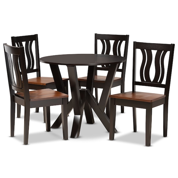 Baxton Studio Noelia Modern Two-Tone Dark Brown and Walnut Brown Finished Wood 5-PC Dining Set - 177-11380-10900-ZORO