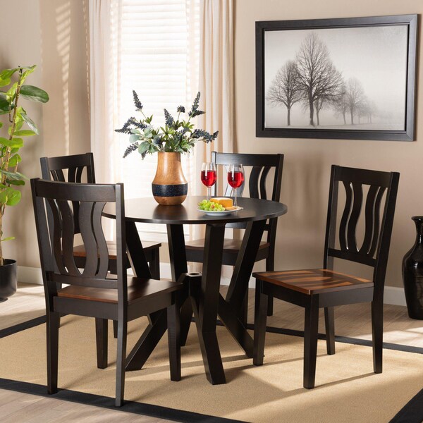 Baxton Studio Noelia Modern Two-Tone Dark Brown and Walnut Brown Finished Wood 5-PC Dining Set - 177-11380-10900-ZORO