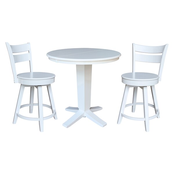 International Concepts 36 in. Solid Wood Round Extension Dining Table with 2 Counter Height Stools - K08-36RXT-23-S800SW2