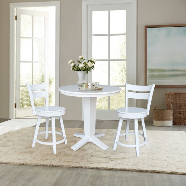 International Concepts 36 in. Solid Wood Round Extension Dining Table with 2 Counter Height Stools - K08-36RXT-23-S800SW2