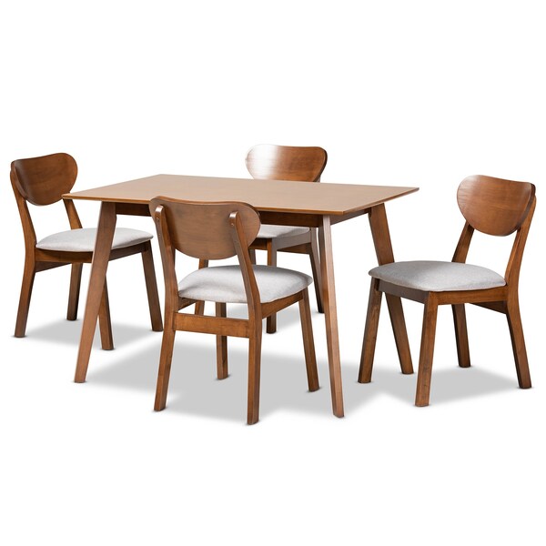 Baxton Studio Damara Mid-Century Modern Grey Fabric and Walnut Brown Finished Wood 5-Piece Dining Set - 183-11645-11644-ZORO