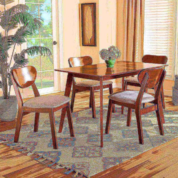 Baxton Studio Damara Mid-Century Modern Grey Fabric and Walnut Brown Finished Wood 5-Piece Dining Set - 183-11645-11644-ZORO
