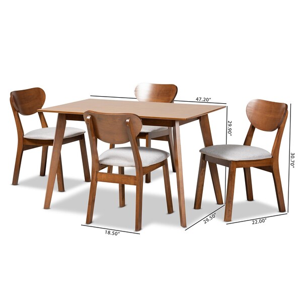 Baxton Studio Damara Mid-Century Modern Grey Fabric and Walnut Brown Finished Wood 5-Piece Dining Set - 183-11645-11644-ZORO