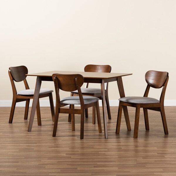 Baxton Studio Damara Mid-Century Modern Grey Fabric and Walnut Brown Finished Wood 5-Piece Dining Set - 183-11645-11644-ZORO