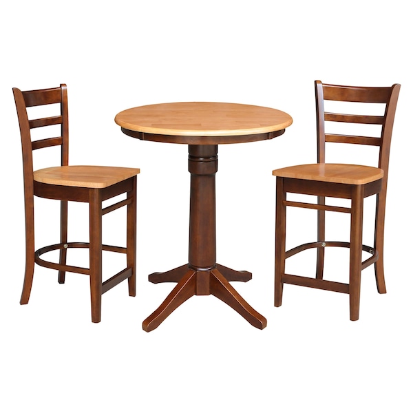 International Concepts 30 in. Round Pedestal Counter Height Table with 2 Emily Counter Height Stools - 3 Piece Set - K58-30RT-27B-S6172-2