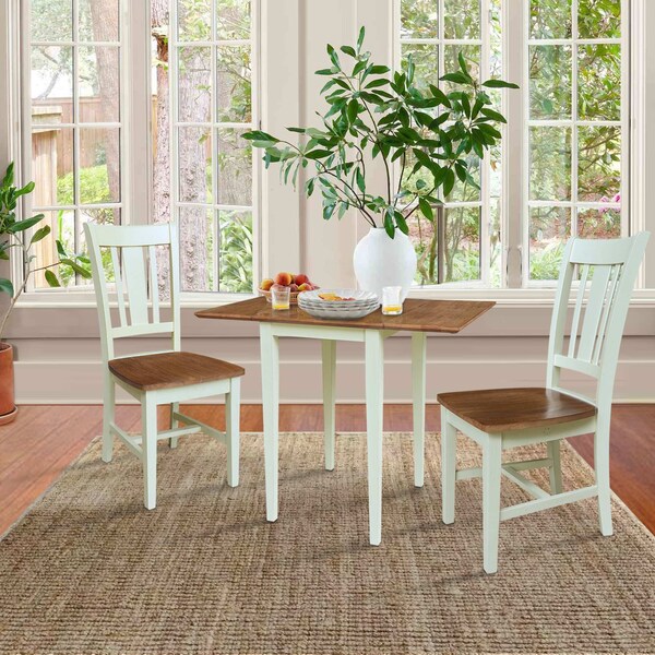 Whitewood Industries Rectangular Small Dual Drop Leaf Dining Table W/ 2 San Remo Chairs, 36 in W, 29 in L, 22 in H - K79-2236D-C10-2