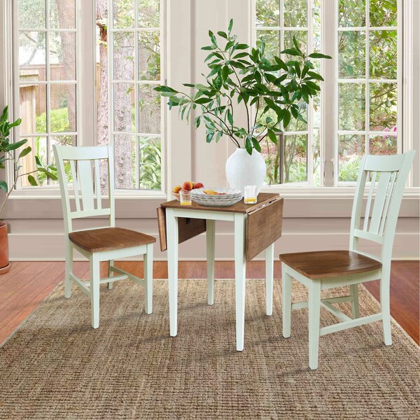 Whitewood Industries Rectangular Small Dual Drop Leaf Dining Table W/ 2 San Remo Chairs, 36 in W, 29 in L, 22 in H - K79-2236D-C10-2