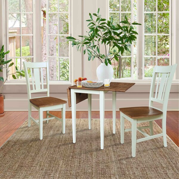 Whitewood Industries Rectangular Small Dual Drop Leaf Dining Table W/ 2 San Remo Chairs, 36 in W, 29 in L, 22 in H - K79-2236D-C10-2