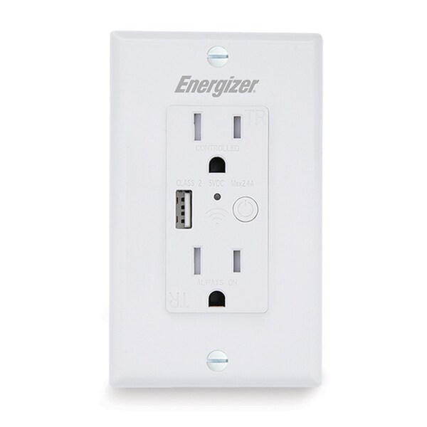 Energizer Wi-Fi Smart In-Wall Power Outlet Receptacle with USB Port - EWO3-1001-WHT