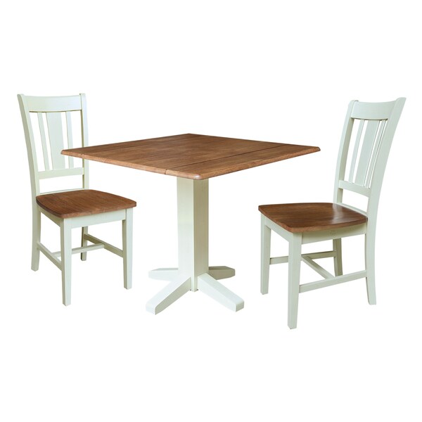 Whitewood Industries Rectangular Drop Leaf Dining Table W/ 2 Chairs, 36 in W, 30 in L, 36 in H, Parawood, Hickory/Shell - K79-36SDP-C10-2