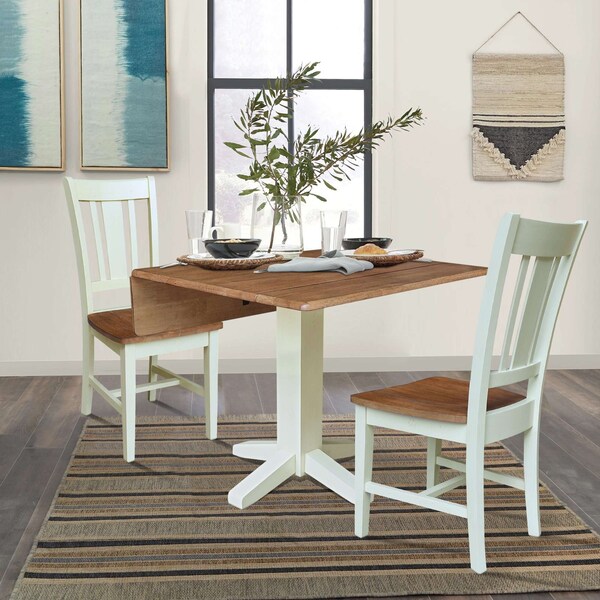 Whitewood Industries Rectangular Drop Leaf Dining Table W/ 2 Chairs, 36 in W, 30 in L, 36 in H, Parawood, Hickory/Shell - K79-36SDP-C10-2