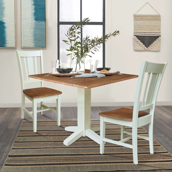 Whitewood Industries Rectangular Drop Leaf Dining Table W/ 2 Chairs, 36 in W, 30 in L, 36 in H, Parawood, Hickory/Shell - K79-36SDP-C10-2