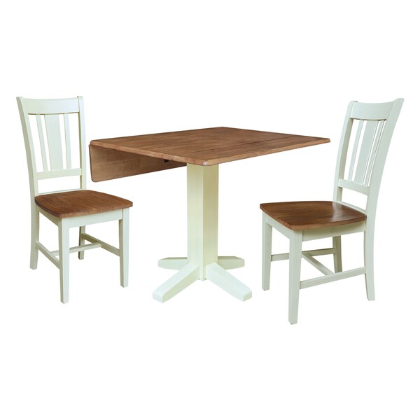 Whitewood Industries Rectangular Drop Leaf Dining Table W/ 2 Chairs, 36 in W, 30 in L, 36 in H, Parawood, Hickory/Shell - K79-36SDP-C10-2