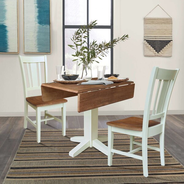 Whitewood Industries Rectangular Drop Leaf Dining Table W/ 2 Chairs, 36 in W, 30 in L, 36 in H, Parawood, Hickory/Shell - K79-36SDP-C10-2