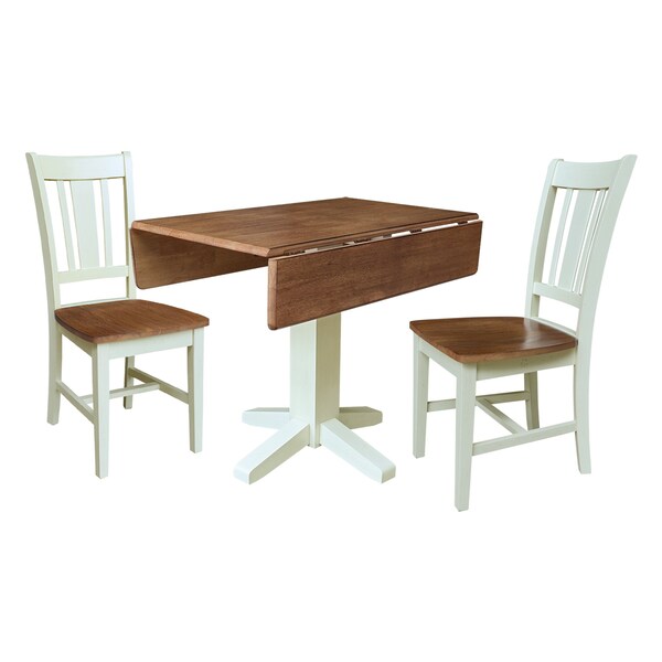 Whitewood Industries Rectangular Drop Leaf Dining Table W/ 2 Chairs, 36 in W, 30 in L, 36 in H, Parawood, Hickory/Shell - K79-36SDP-C10-2