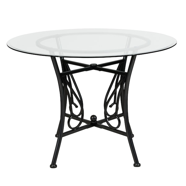 Flash Furniture Round Table, Princeton Rnd Glass, Blck Frame, 42", 42" W, 42" L, 29" H, Glass, Clear - XU-TBG-18-GG