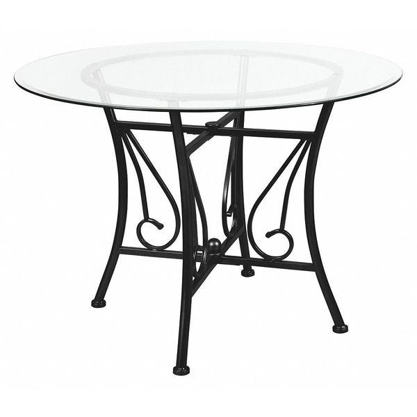 Flash Furniture Round Table, Princeton Rnd Glass, Blck Frame, 42", 42" W, 42" L, 29" H, Glass, Clear - XU-TBG-18-GG