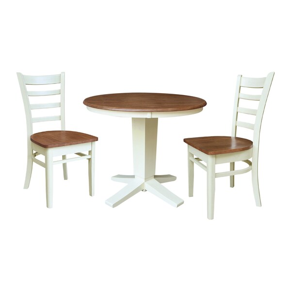Whitewood Industries Rectangular Fixed Top Table W/ 2 Chairs, 36 in W, 29.9 in L, 36 in H, Parawood, Hickory/Shell, 3 - K79-36RT-23B-C617-2