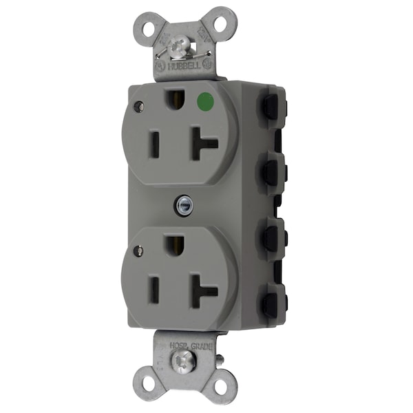 Hubbell Wiring Device-Kellems Straight Blade Devices, Receptacles, Duplex, SNAPConnect, Hospital Grade, LED Indicator, 20A 125V, 2-Pole 3-Wire Grounding, 5-20R, Nylon, Gray - SNAP8300GYL